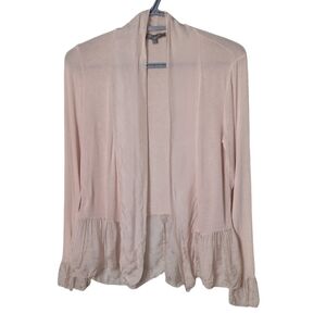 Piazza Del Tempio Cardigan Women Size Small Pink Silk Blend Open Front Ruffle‎